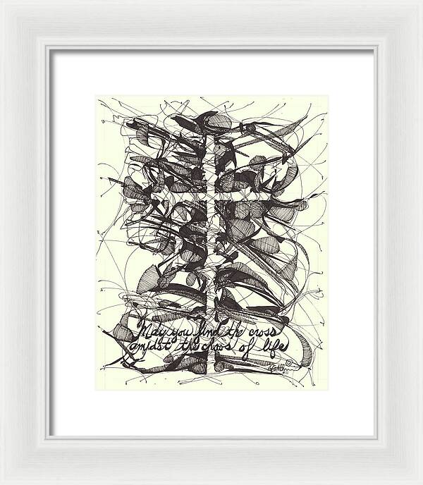 Chaos Order Cross 11 - Black and White - Framed Print