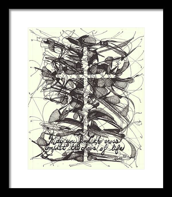 Chaos Order Cross 11 - Black and White - Framed Print