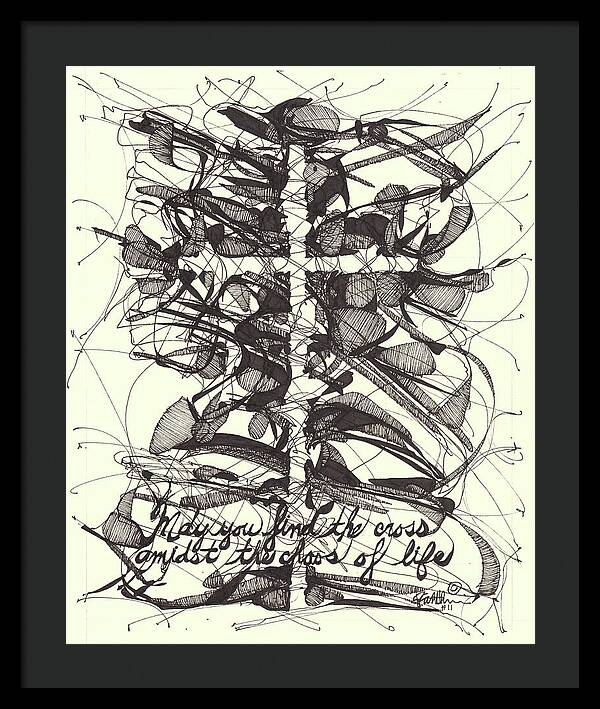 Chaos Order Cross 11 - Black and White - Framed Print