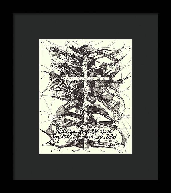 Chaos Order Cross 11 - Black and White - Framed Print