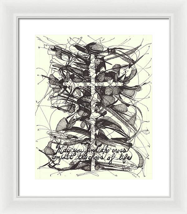 Chaos Order Cross 11 - Black and White - Framed Print