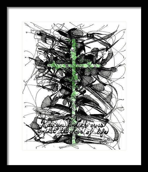 Chaos Order Cross 11 - Joyful Green - Framed Print