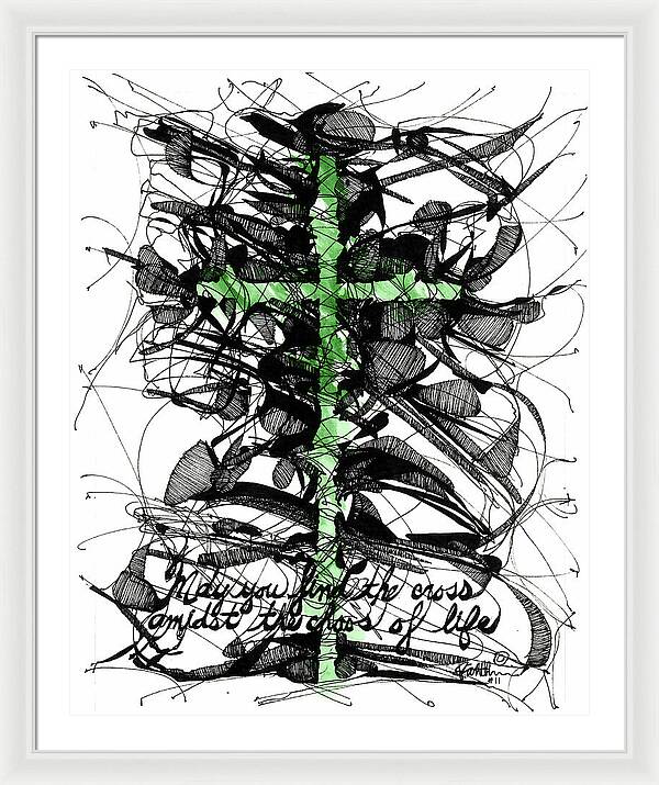 Chaos Order Cross 11 - Joyful Green - Framed Print