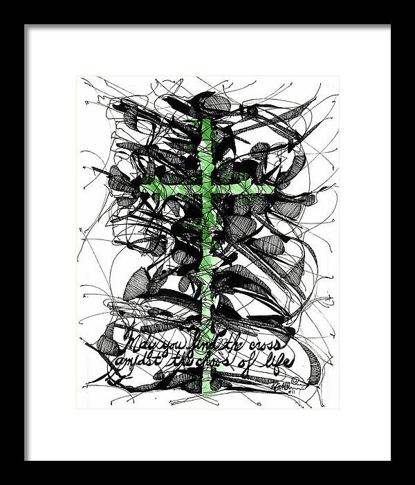 Chaos Order Cross 11 - Joyful Green - Framed Print