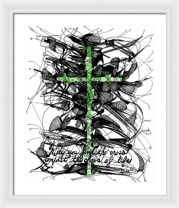 Chaos Order Cross 11 - Joyful Green - Framed Print