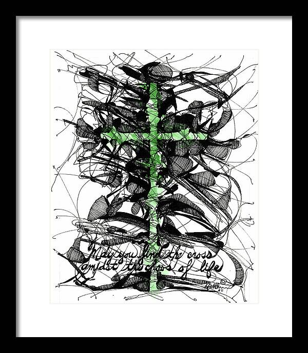 Chaos Order Cross 11 - Joyful Green - Framed Print