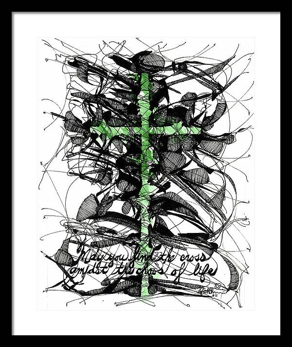 Chaos Order Cross 11 - Joyful Green - Framed Print