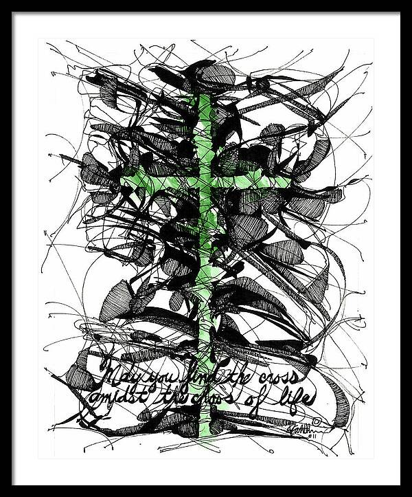 Chaos Order Cross 11 - Joyful Green - Framed Print