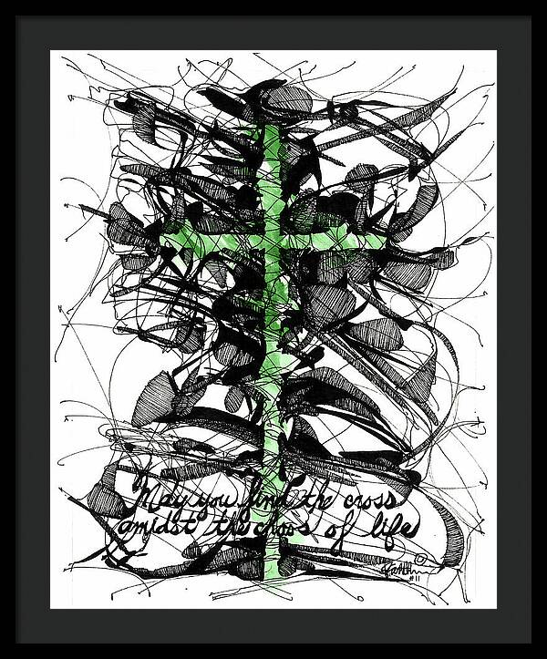 Chaos Order Cross 11 - Joyful Green - Framed Print