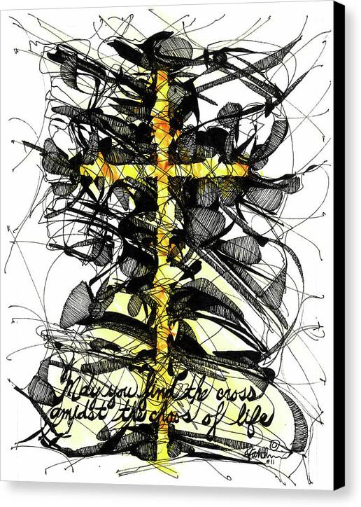 Chaos Order Cross 11 - Luminous Yellow - Canvas Print