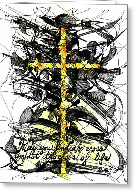 Chaos Order Cross 11 - Luminous Yellow - Greeting Card