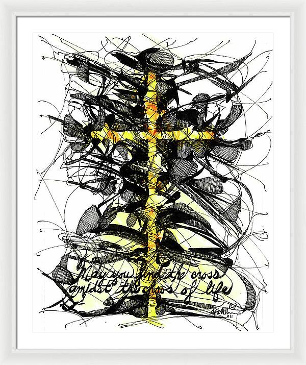 Chaos Order Cross 11 - Luminous Yellow - Framed Print