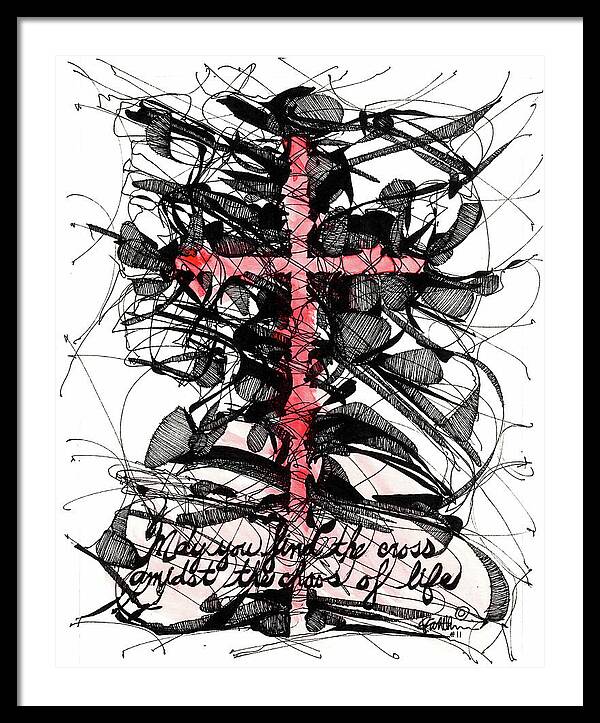 Chaos Order Cross 11 - Sorrowful Red - Framed Print