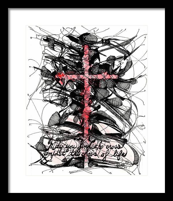 Chaos Order Cross 11 - Sorrowful Red - Framed Print