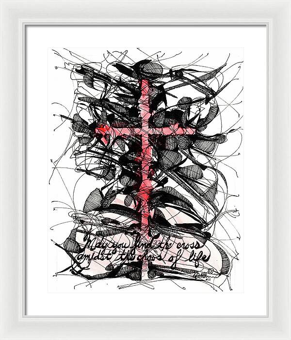 Chaos Order Cross 11 - Sorrowful Red - Framed Print