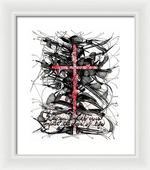 Chaos Order Cross 11 - Sorrowful Red - Framed Print