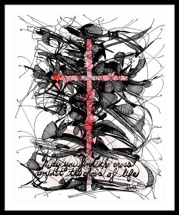 Chaos Order Cross 11 - Sorrowful Red - Framed Print