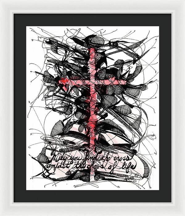 Chaos Order Cross 11 - Sorrowful Red - Framed Print