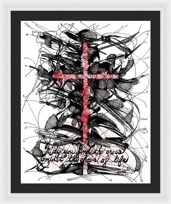 Chaos Order Cross 11 - Sorrowful Red - Framed Print