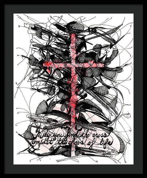 Chaos Order Cross 11 - Sorrowful Red - Framed Print