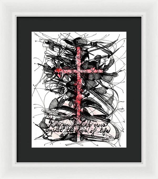 Chaos Order Cross 11 - Sorrowful Red - Framed Print
