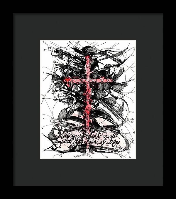 Chaos Order Cross 11 - Sorrowful Red - Framed Print