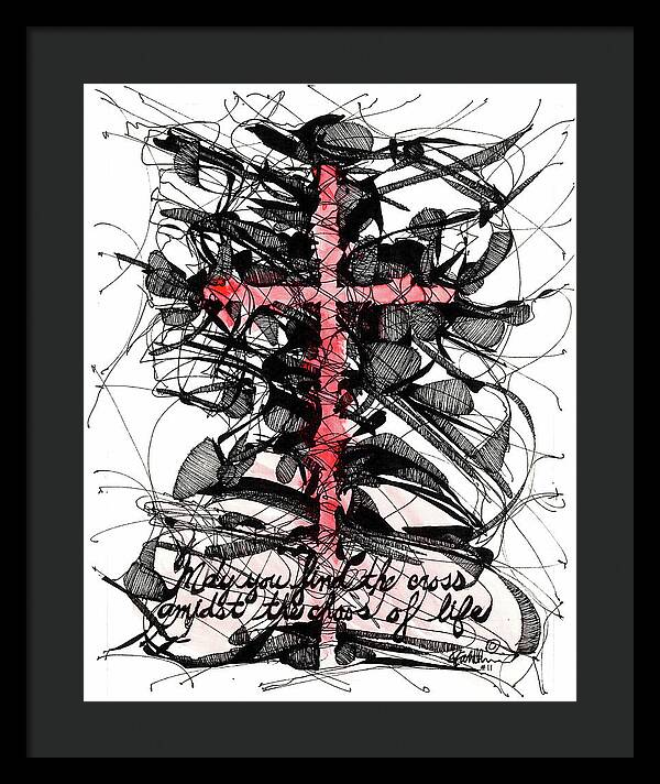 Chaos Order Cross 11 - Sorrowful Red - Framed Print