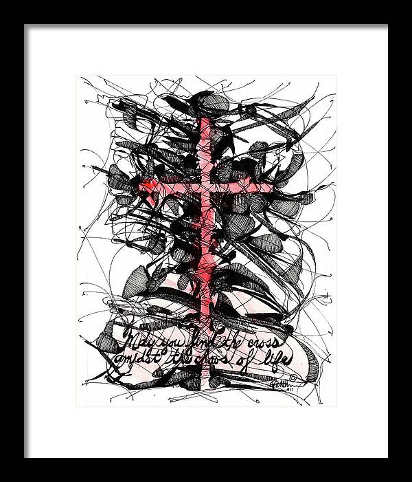 Chaos Order Cross 11 - Sorrowful Red - Framed Print