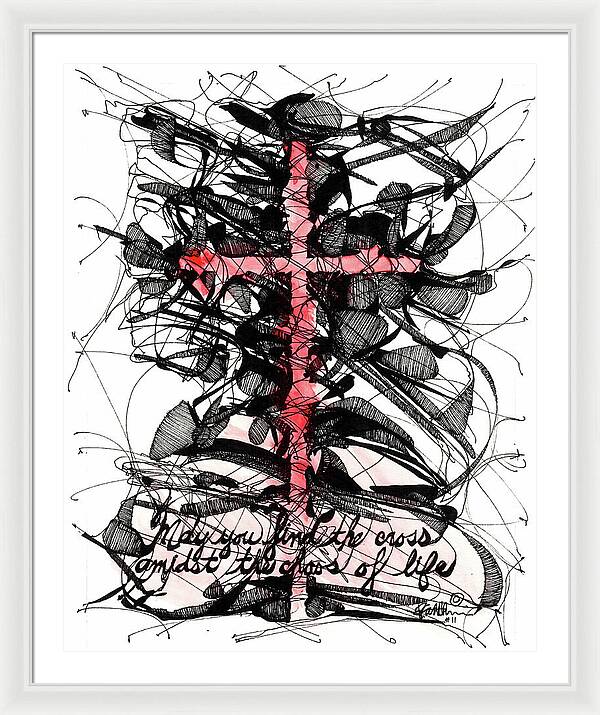 Chaos Order Cross 11 - Sorrowful Red - Framed Print