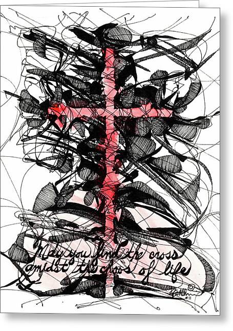 Chaos Order Cross 11 - Sorrowful Red - Greeting Card