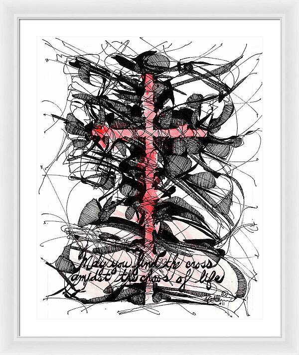 Chaos Order Cross 11 - Sorrowful Red - Framed Print