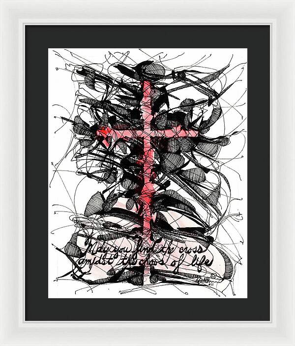 Chaos Order Cross 11 - Sorrowful Red - Framed Print