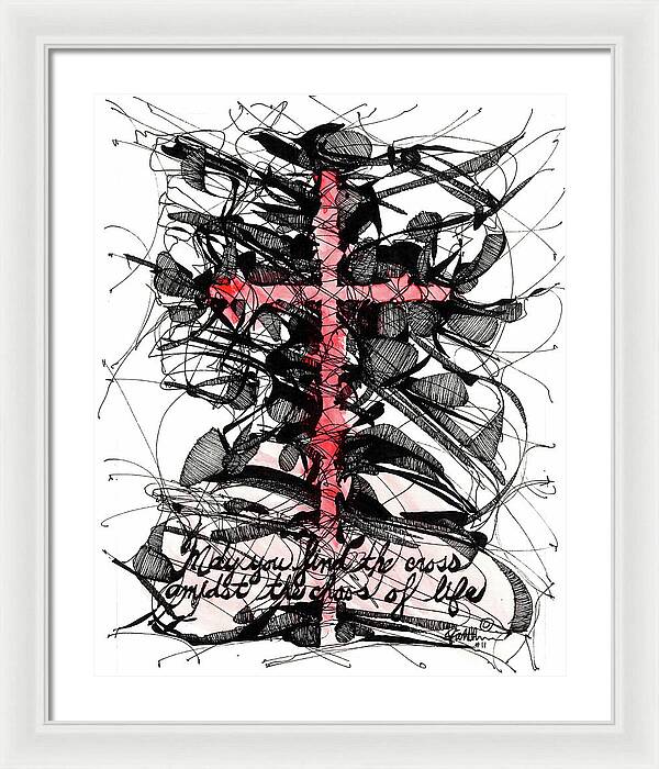 Chaos Order Cross 11 - Sorrowful Red - Framed Print