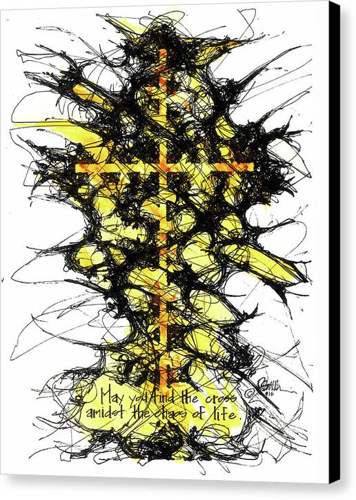 Chaos Order Cross 12 - Luminous Yellow - Canvas Print
