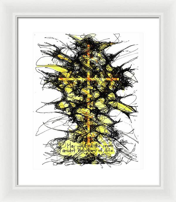 Chaos Order Cross 12 - Luminous Yellow - Framed Print