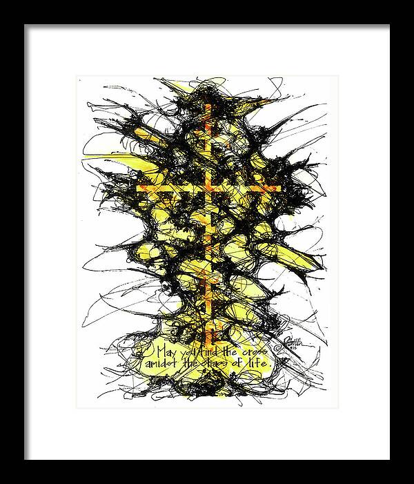 Chaos Order Cross 12 - Luminous Yellow - Framed Print