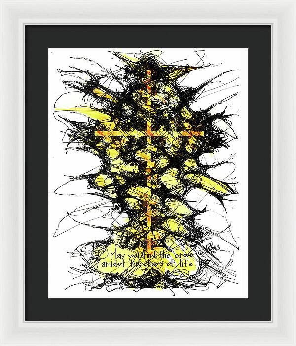 Chaos Order Cross 12 - Luminous Yellow - Framed Print