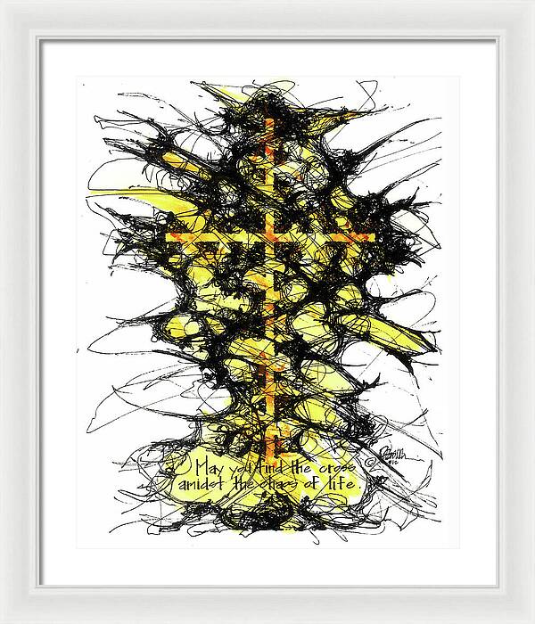 Chaos Order Cross 12 - Luminous Yellow - Framed Print