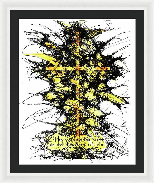 Chaos Order Cross 12 - Luminous Yellow - Framed Print