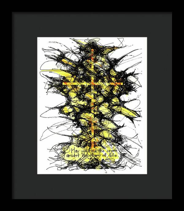 Chaos Order Cross 12 - Luminous Yellow - Framed Print