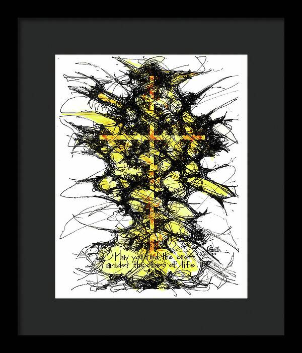Chaos Order Cross 12 - Luminous Yellow - Framed Print
