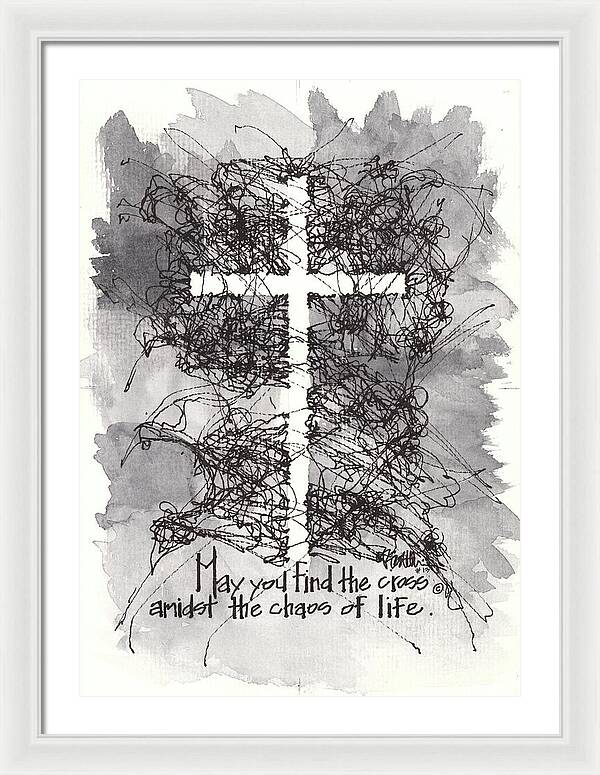 Chaos Order Cross 13 - Black and White - Framed Print