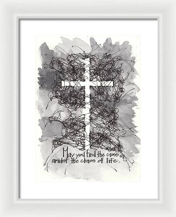 Chaos Order Cross 13 - Black and White - Framed Print