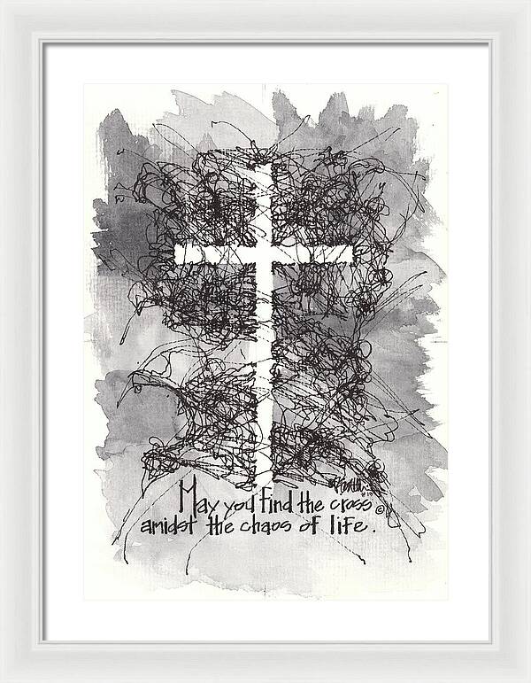 Chaos Order Cross 13 - Black and White - Framed Print