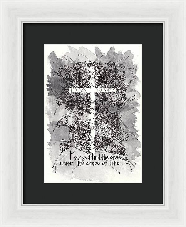 Chaos Order Cross 13 - Black and White - Framed Print