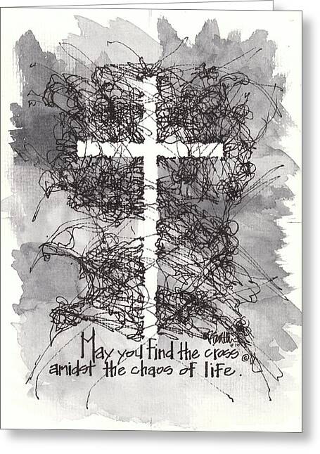 Chaos Order Cross 13 - Black and White - Greeting Card