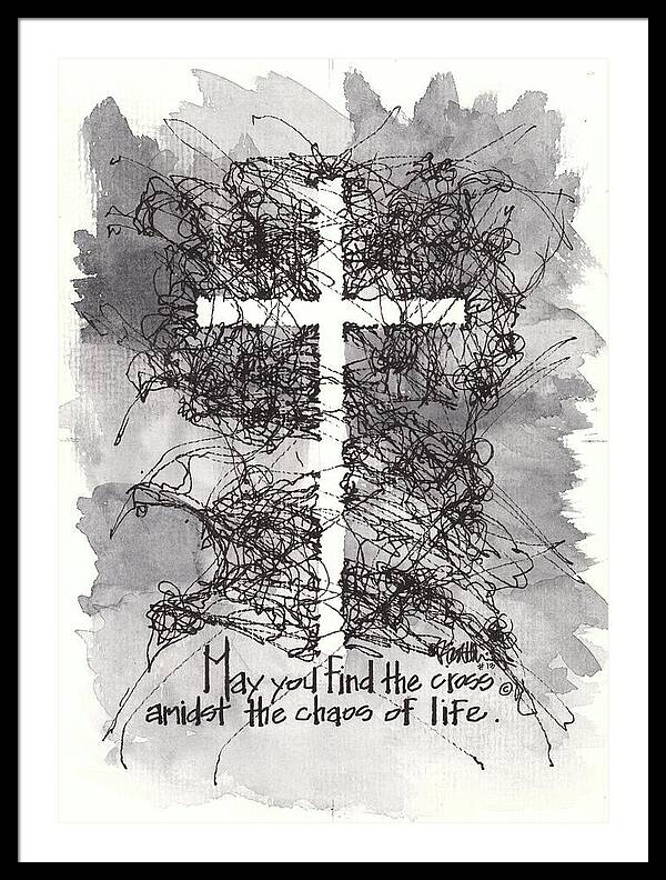Chaos Order Cross 13 - Black and White - Framed Print