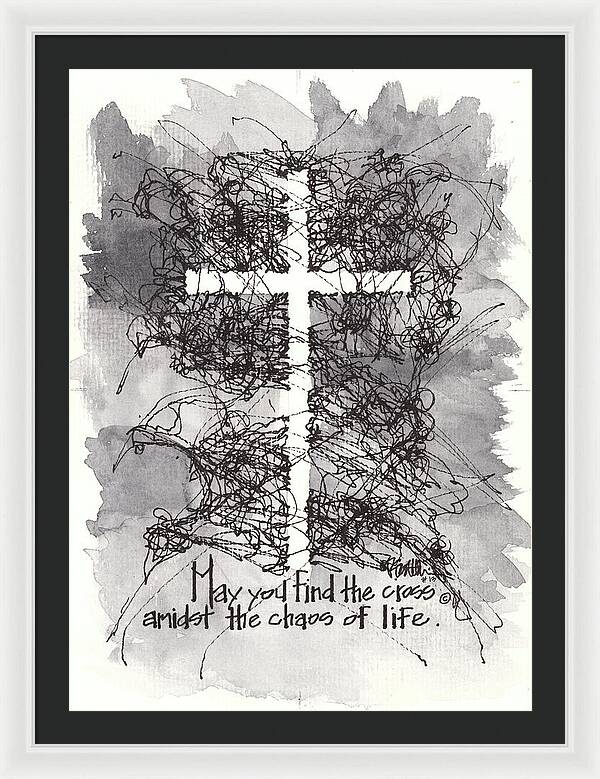 Chaos Order Cross 13 - Black and White - Framed Print
