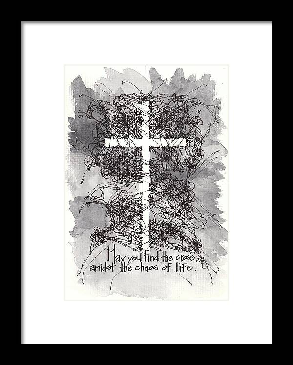 Chaos Order Cross 13 - Black and White - Framed Print