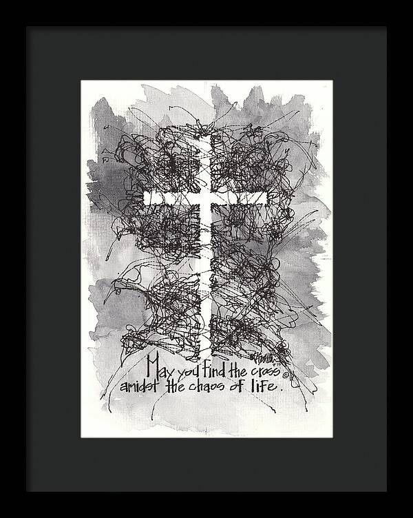 Chaos Order Cross 13 - Black and White - Framed Print